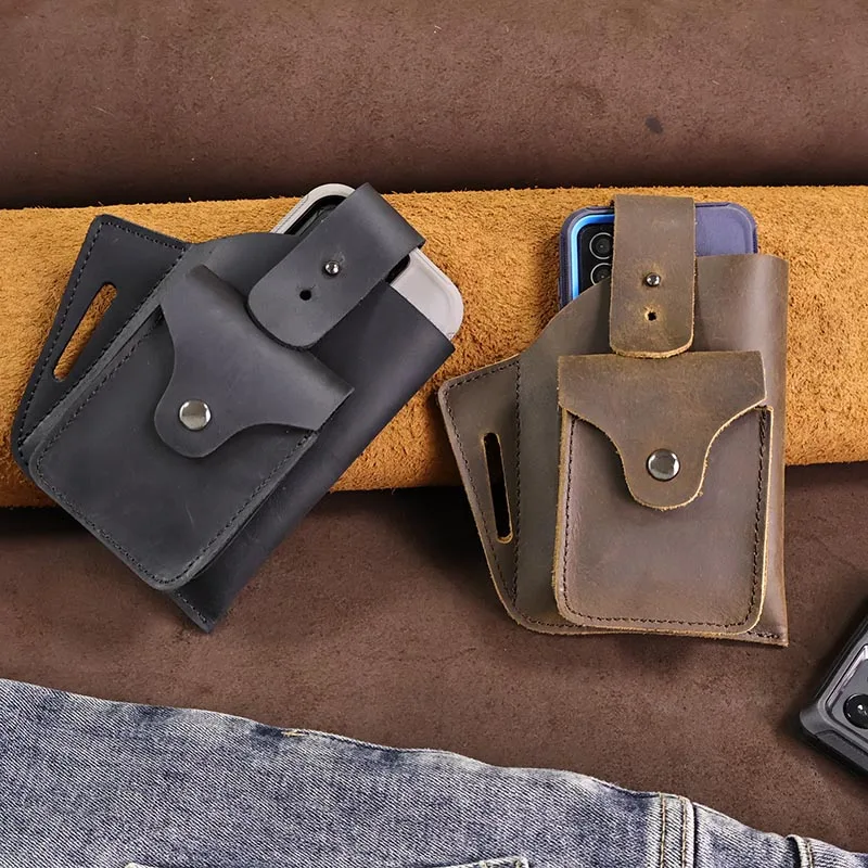 Marsupio Casual da uomo in pelle bovina a 1 strato pcTop, regalo per il pendolarismo quotidiano, cambio borsa per cellulare, borsa da uomo