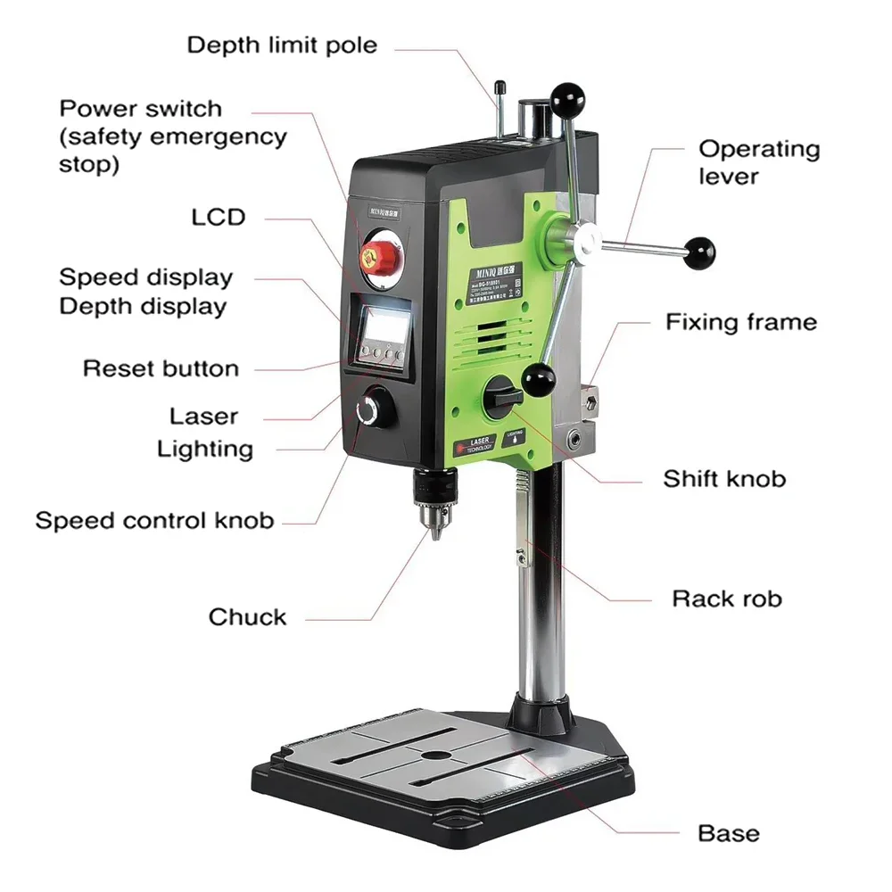 ALLSOME 800W Benchtop Drill Press 6-Speed1.5-13mm Chuck Mini Drilling Machine For Woodworking