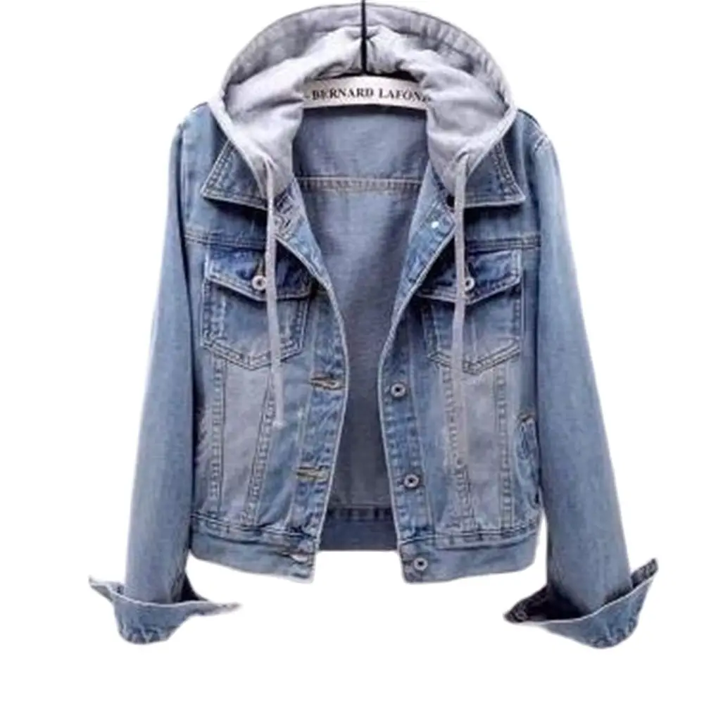 

Women Boyfriend Drawstring Denim Jacket Women Casual Denim Outerwear Long Sleeve Denim Overcoat Retro Removable Hooded Coat