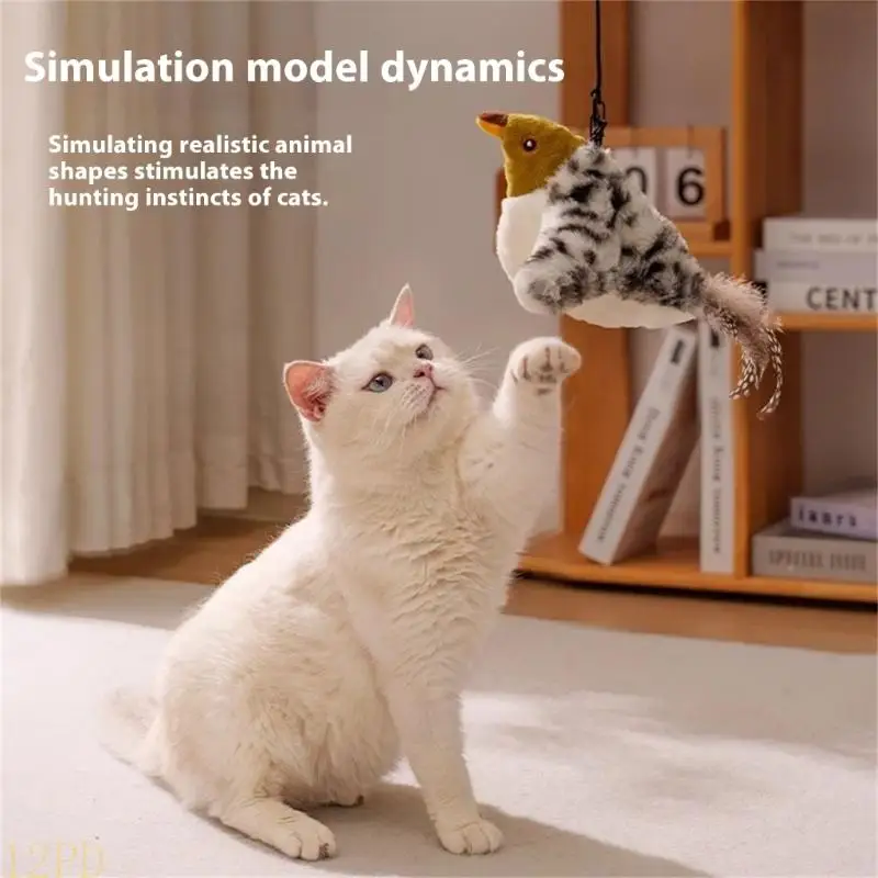 12PD Electric Bird Practice Toy Flocking Life Like Wiggling Toy For Pet Cats
