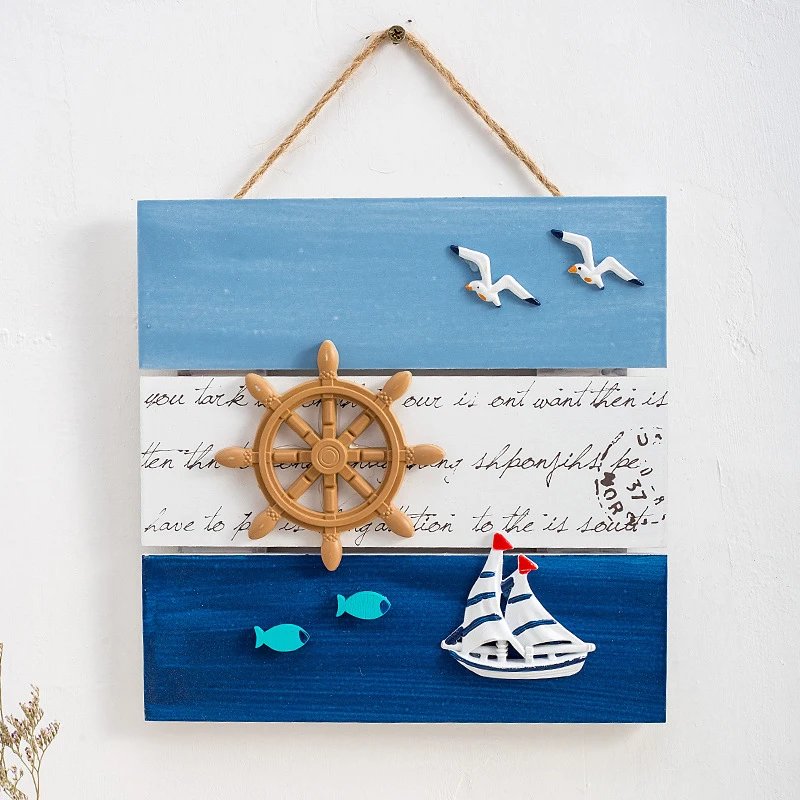 

Mediterranean Hanging Sign Wooden Nautical Boat Anchor Rudder Wall Door Welcome Sign Home Living Room Decoration Beach Theme