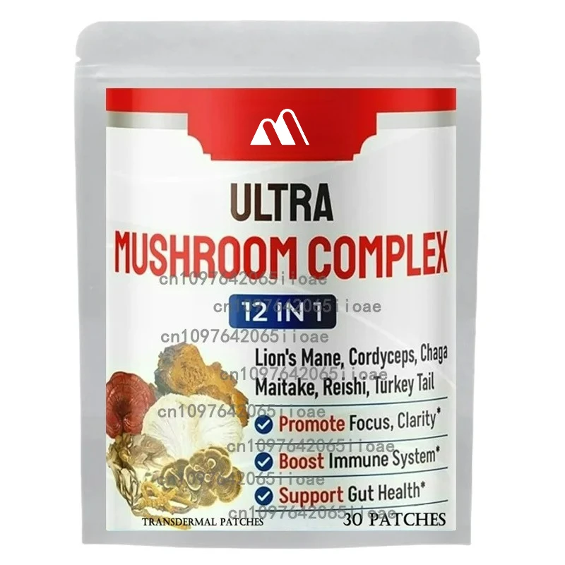 

30 Patches Advanced Mushroom Complex Transdermal Patches for Brain Memory Focus Immune Support Lions Mane-Reishi-Cordyceps