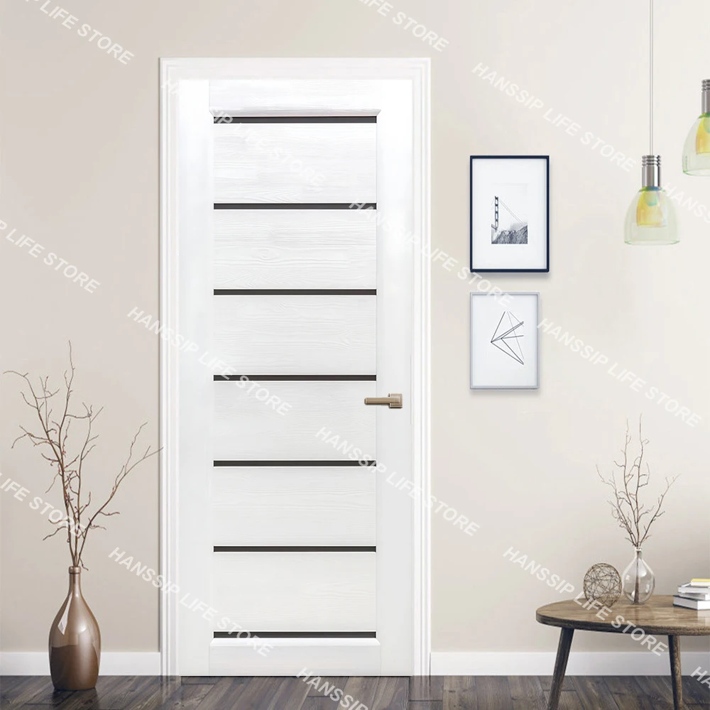Simple Style Light Gray Wood Grain Background Door Sticker Wallpaper Home Decoration, Off White Color Wooden Door Wrap Cover