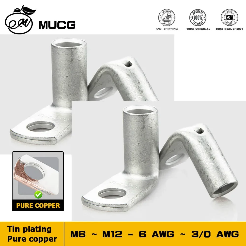 Thickening Wire Terminal L-type Right Angle 90° Terminal Lug M6 M8 M10 Tinned Copper Crimp Terminal For Connecting Wire Cable