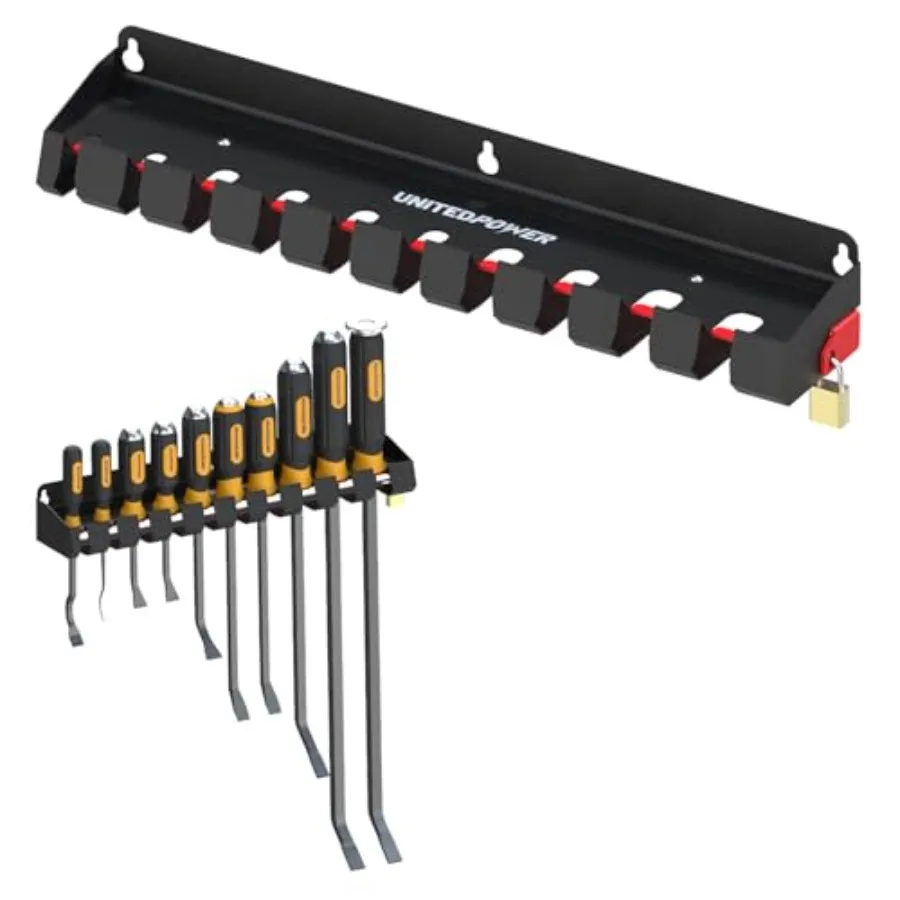 

Настенный органайзер с замком для хранения инструментов и удлинителей в мастерской, сарайе, гараже, доме (на 10-13 инструментов)