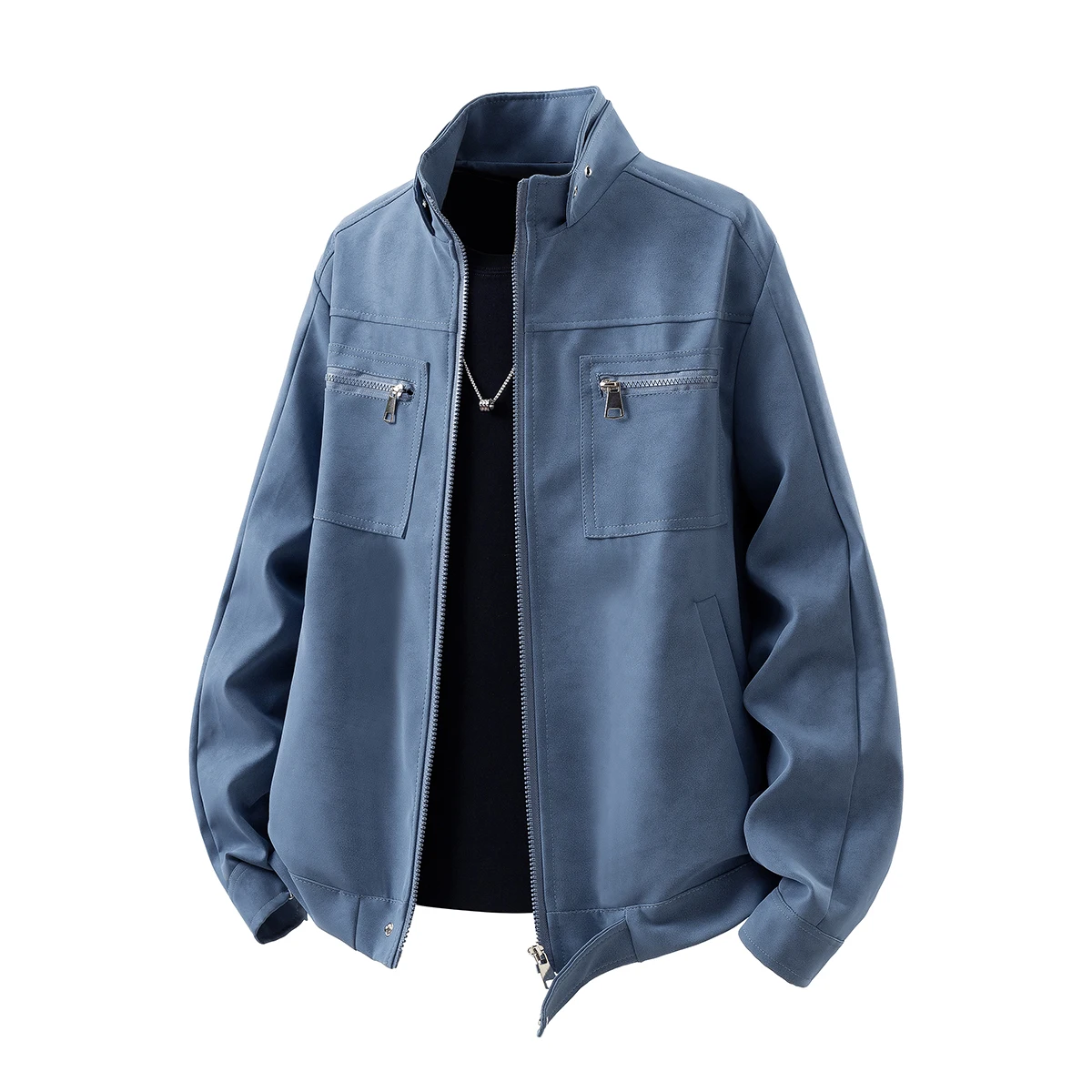 Men's Casual Cargo Leather Jacket Zipper Design Fashion Slim Fit Motorcycle Biker Coat Male Windproof Pu Leather Outerwear