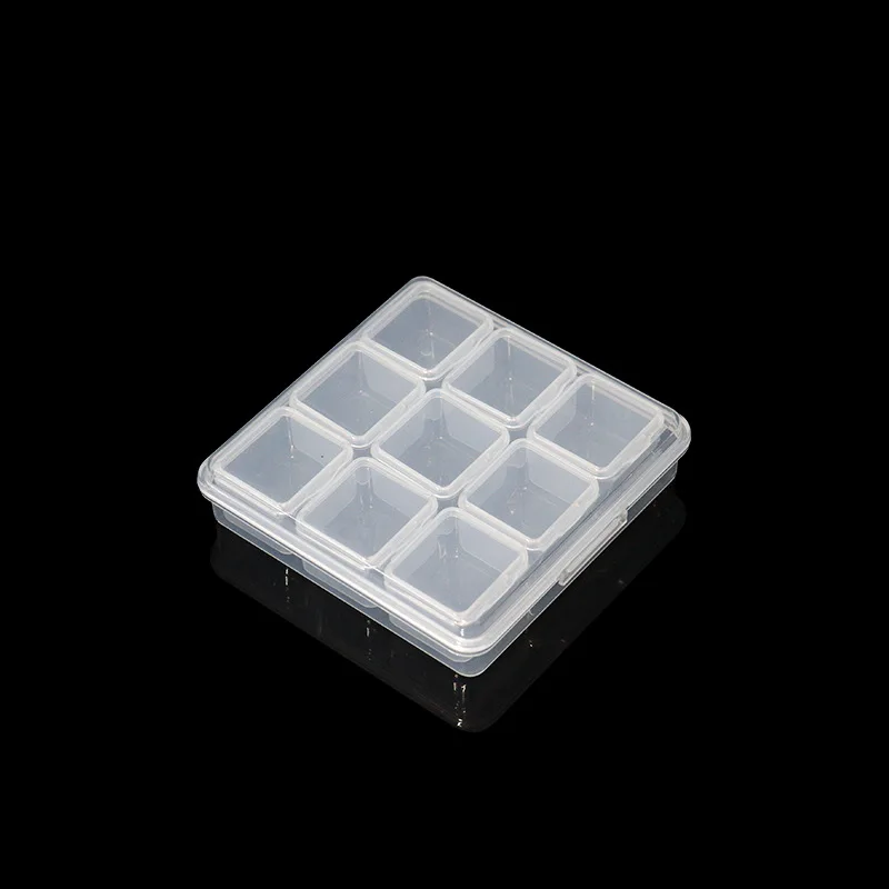 Plastic Box Mini 9 Box with Caps Travel Ring Necklace Jewelry Storage Organize Compartment Transparent Case Packaging Supplier