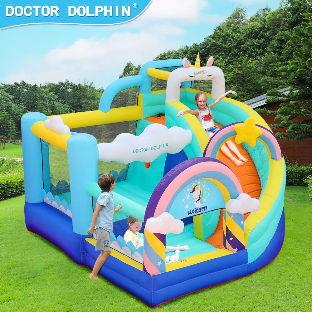 Doctor Dolphin Inflatable Bounce House Kids Playground Inflatable Slide, Home Inflatable Bouncy Castle Anti-Slip Toy outdoor