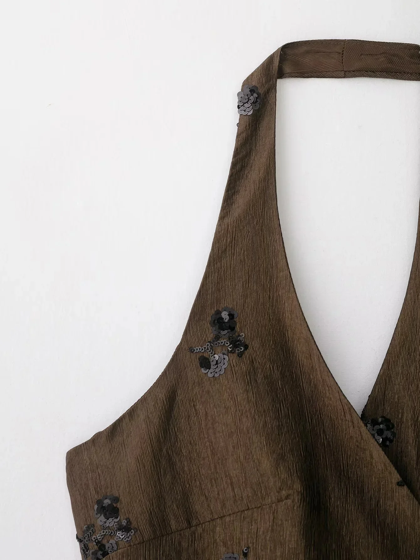 KONDALA Vintage Sexy Chic Damen-Hosenanzug Rückenfreies Pailletten-Neckholder-Top Lange Weite Hose Mode 2026 Frühling Sommer Strandanzug – Detail 12