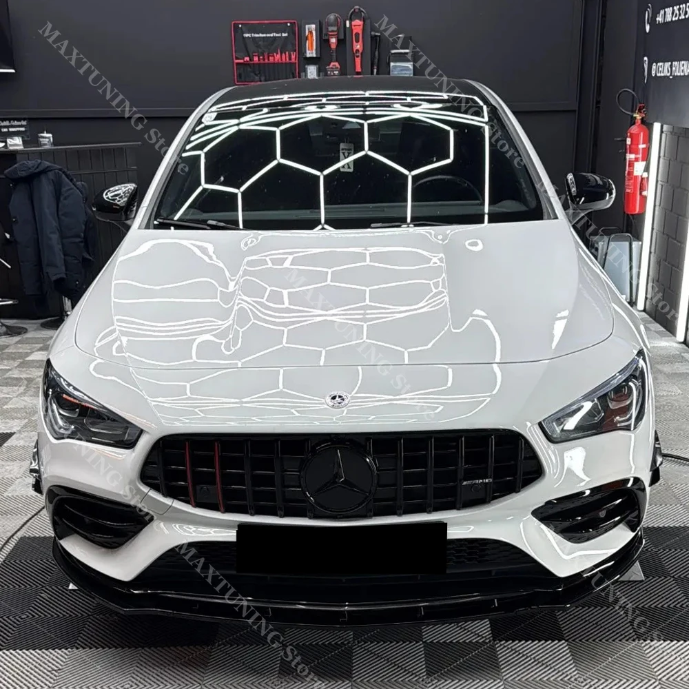 Gloss Balck Front Bumper Chin Spoiler Splitter Guard Parts For Mercedes Benz CLA Class C118 X118 CLA180 200 250 AMG 2020-2023