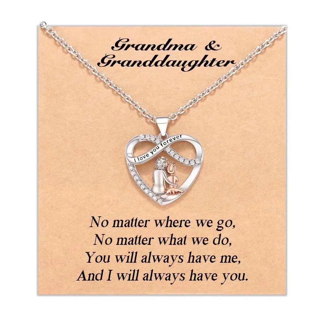 Grandma Granddaughter Necklace With Card I Love You Forever Heart Necklace Unusual Family Gift Creative Pendant Necklace