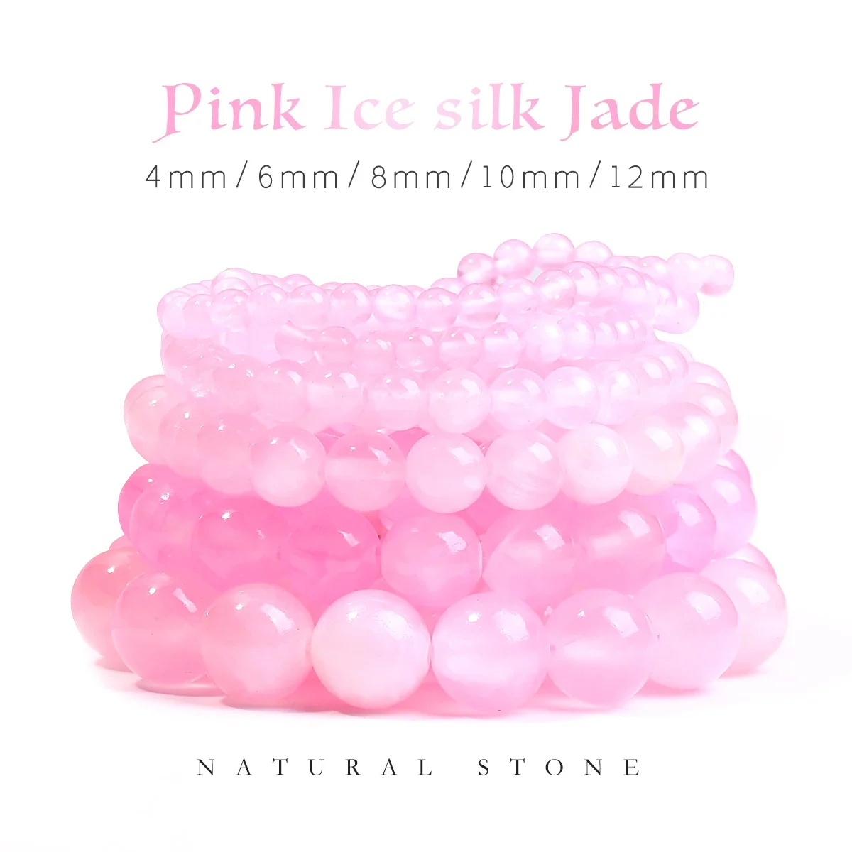 Pink Beads for Diy Natural Ice Silk Jade Round Stone Large Hole Beads for Jewelry Making Bracelet Necklace Beads 1 Strip