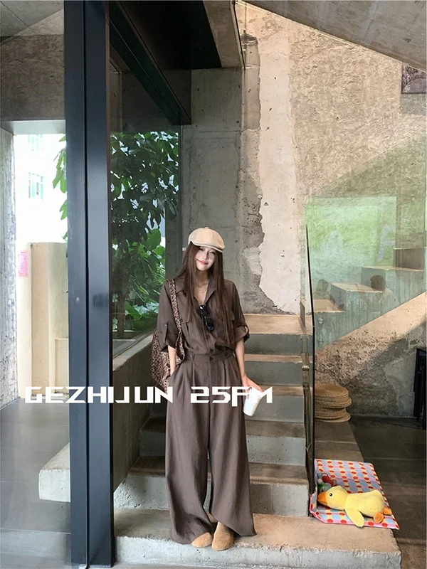 Loose Straight Leg Overalls for Women Early Autumn Workwear Utili ket Detail mid Waist Long Pants Money-Saving Sle