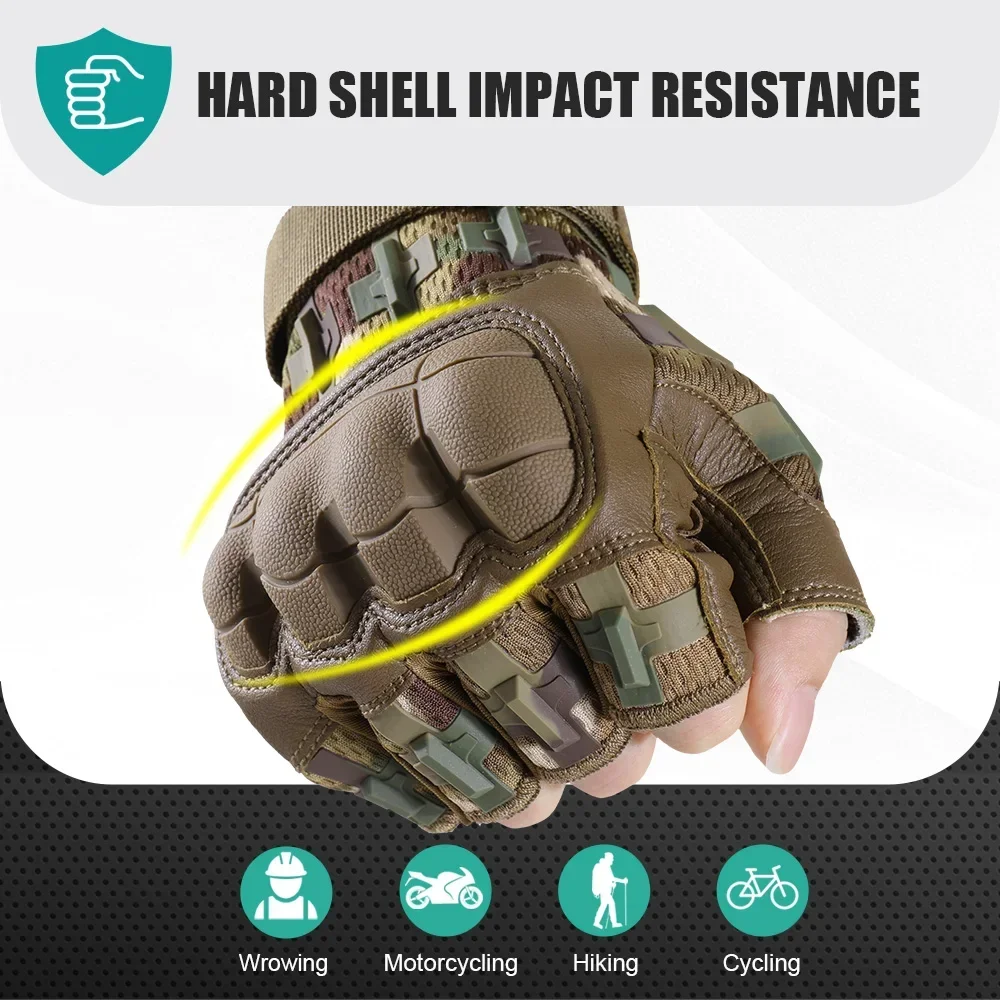 Guantes tácticos transpirables de medio dedo para hombre, equipo de protección sin dedos para deportes, ciclismo, tiro, trabajo al aire libre