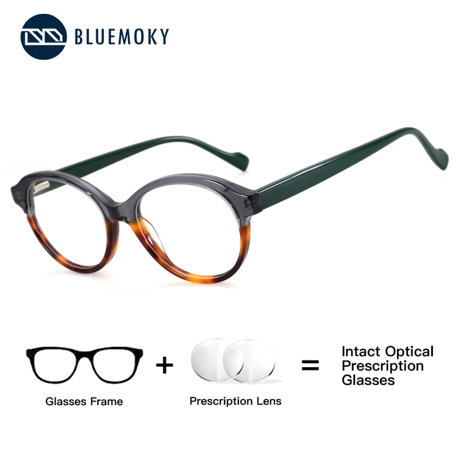 

BLUEMOKY (M Size) Acetate Round Prescription Glasses Women's Progressive Myopia Anti Blue Light Aesthetic Photochromic Lenses
