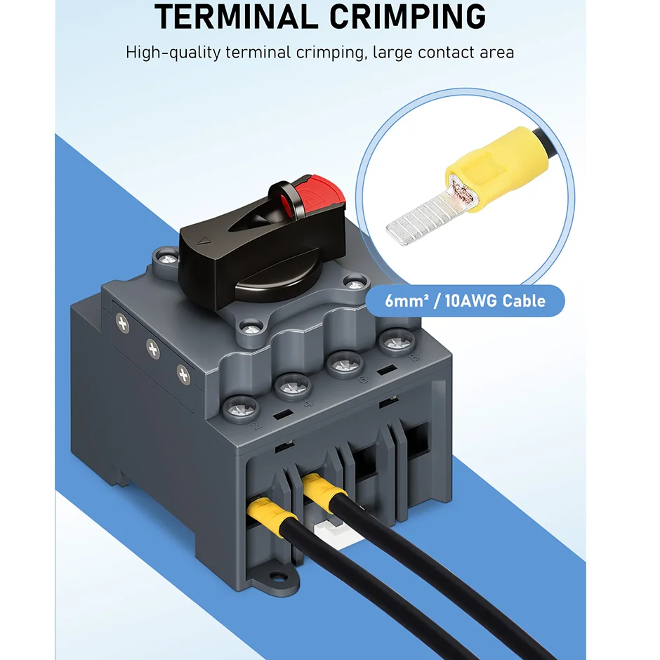 Solar Panel Photovoltaic DC Disconnect Switch 600V 40A Lsolation Switch, Rotate On Off Switch Rail mounted installation