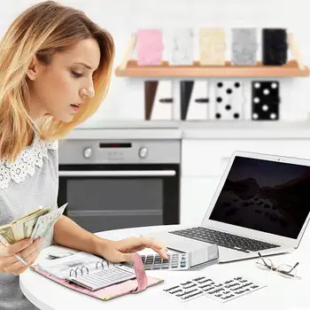 A6 省錢記事本 PU 皮革預算活頁夾 大理石紋筆記本 預算計畫本 2023 信封 辦公學習用品 8 最佳銷售 預算整理器 - №7