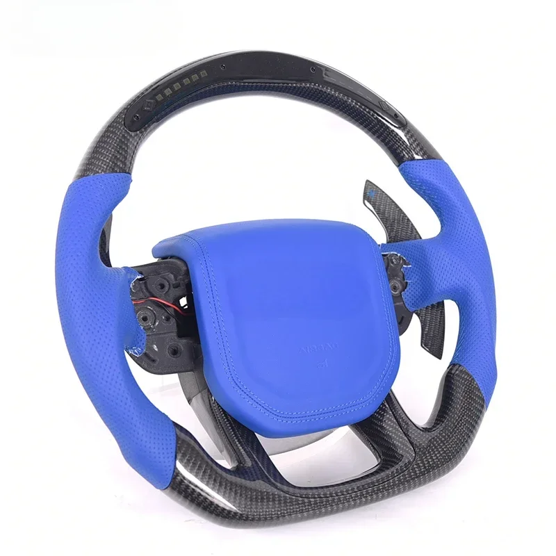 LED  carbon  fiber Steering Wheel blue  leather cover for Ra.nge Ro,ver Sport Lad Rver Steering Wheel Perforated Leather