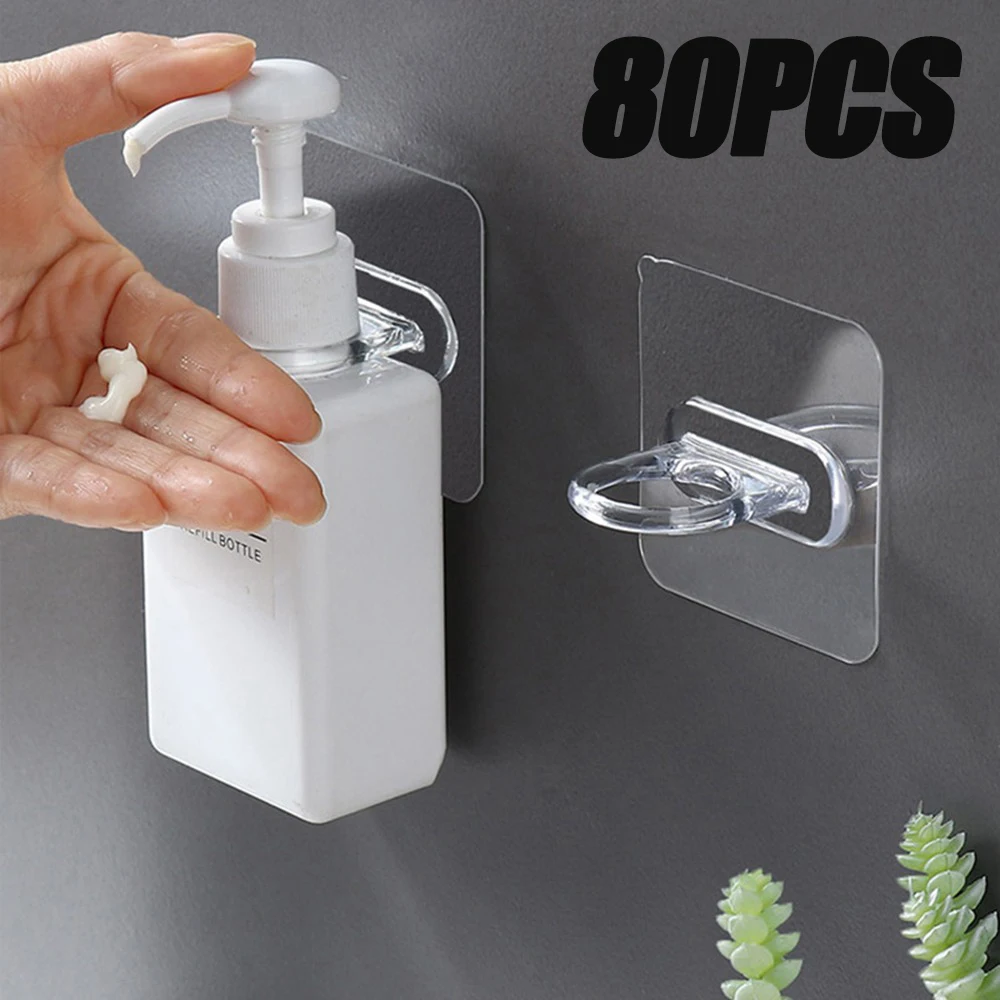 80PCS Round Self-adhesive Hooks Shower Gel Holder Home No Rinse Stickers Multifunctional Storage Hooks Shelves
