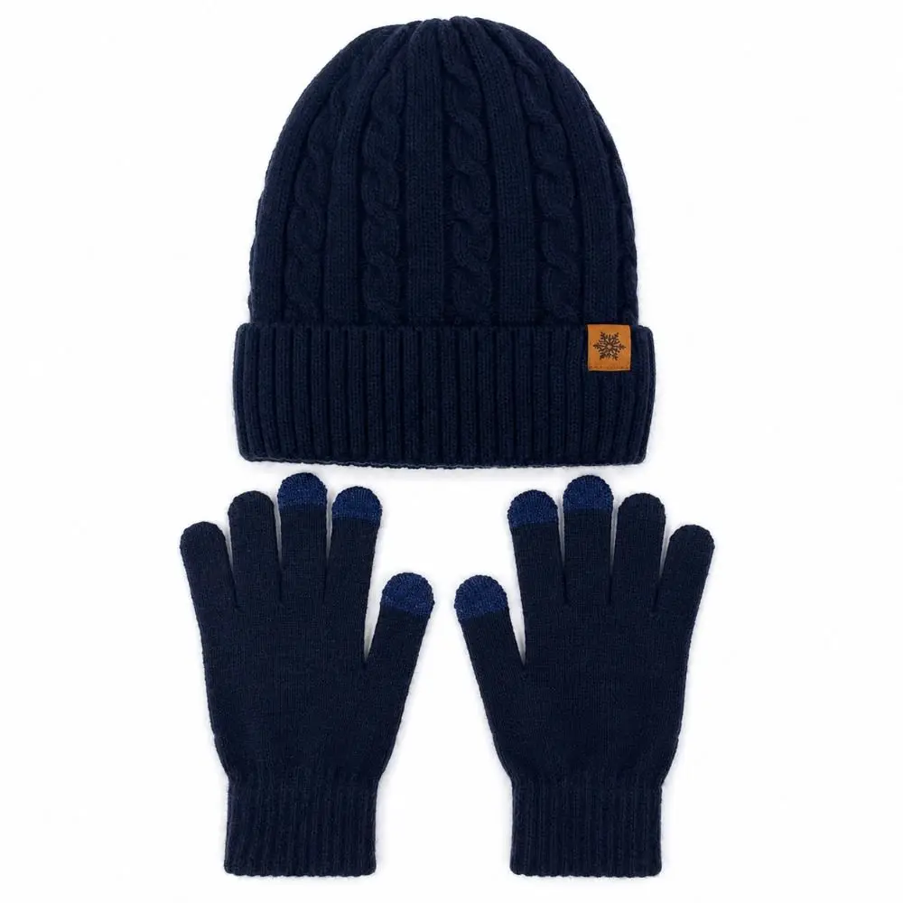 3Pcs/Set Fashion Warm Winter Hat Scarf Gloves Set Lining Non Slip Knit Beanie Snood Set Thicken Soft Touchscreen Gloves for Men