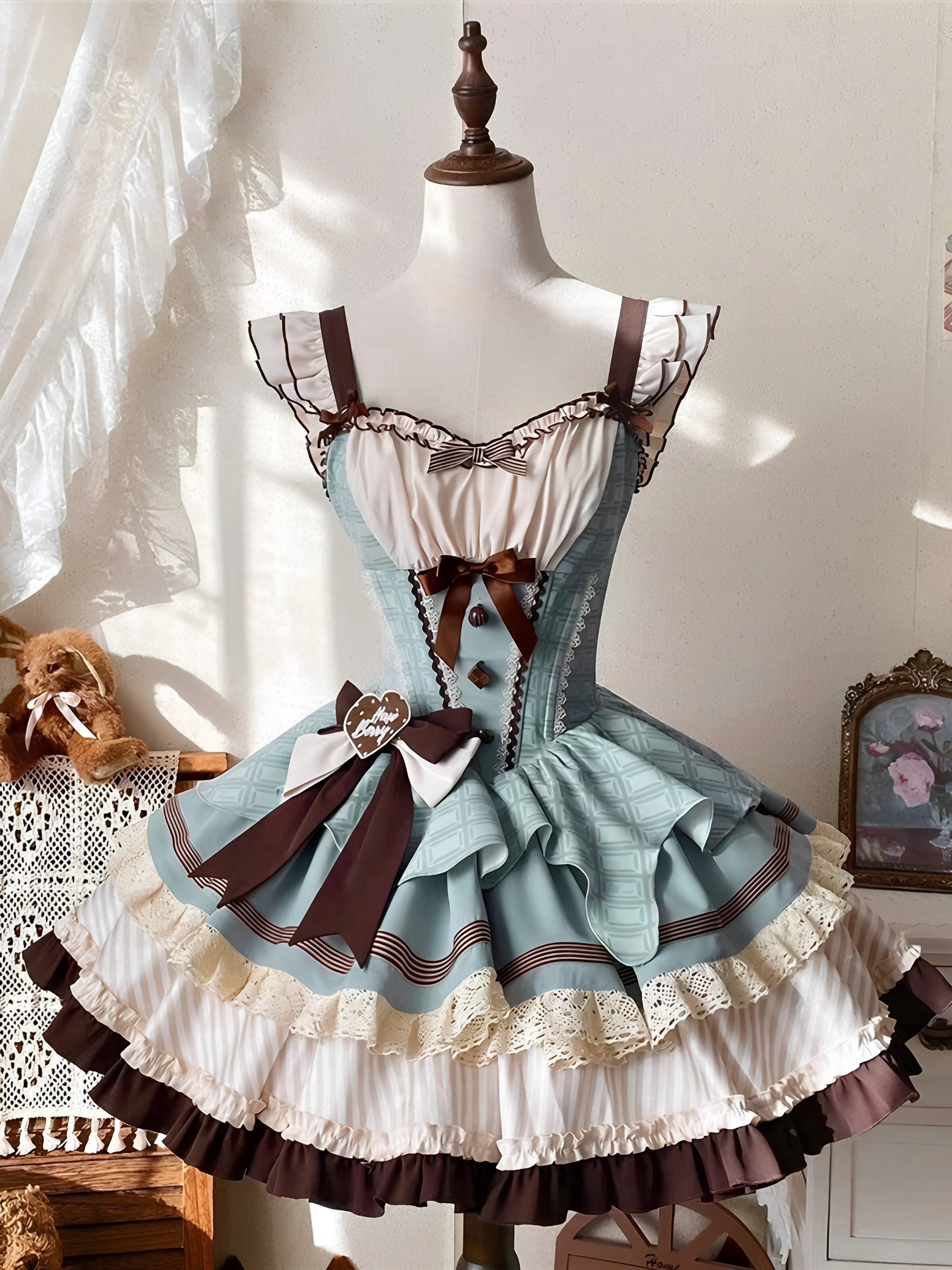 Adorable Princess Skirt Design Mint  Thin Cute Doll Feeling New Year's  Lolita Original Design Dog Short Doll