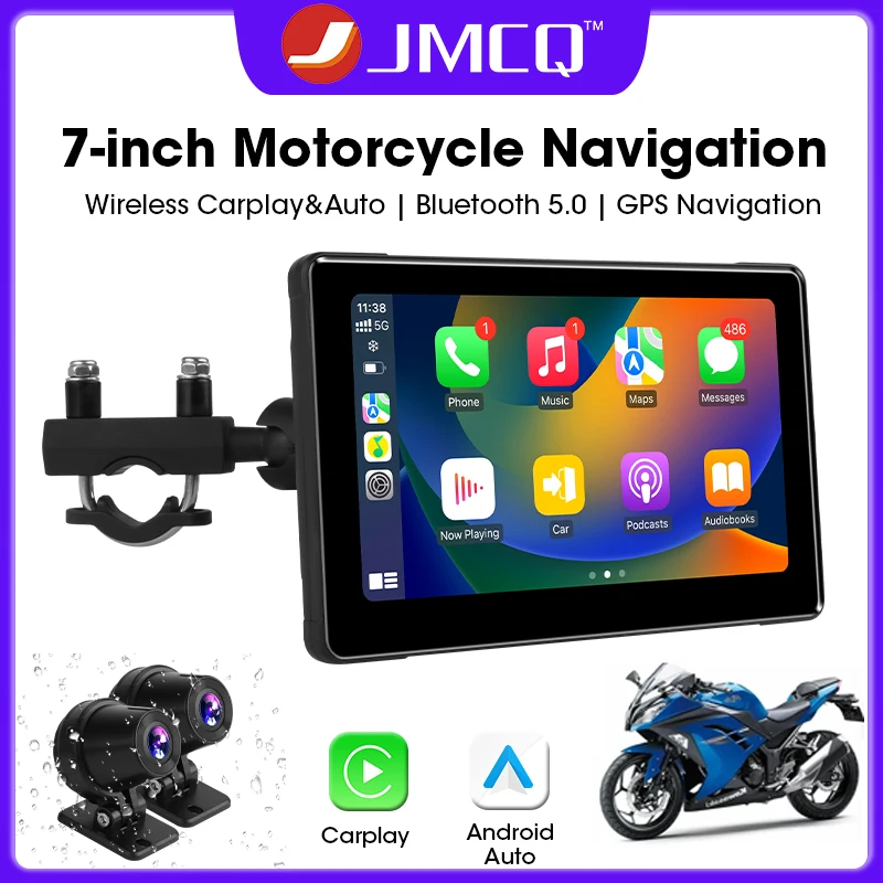 

JMCQ GPS Navigation Motorcycle IPX7 Waterproof Carplay Display Screen Portable Motorcycle Wireless Android Auto Monitor