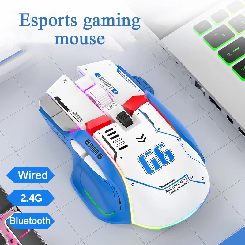 Wireless Buletooth Mouse Rechargeable 4000 DPI Adjustable RGB Lighting Modes Multi-Function Buttons For Esports Gamer Or Office