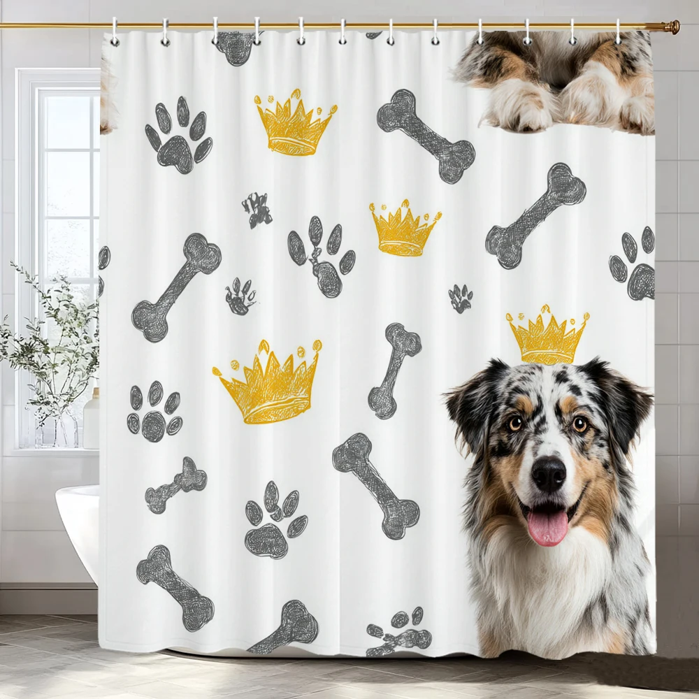 

Декоративная шторка для душа с мультяшным рисунком милых собак и животных, цветами и растениями, для ванной комнаты, с крючками