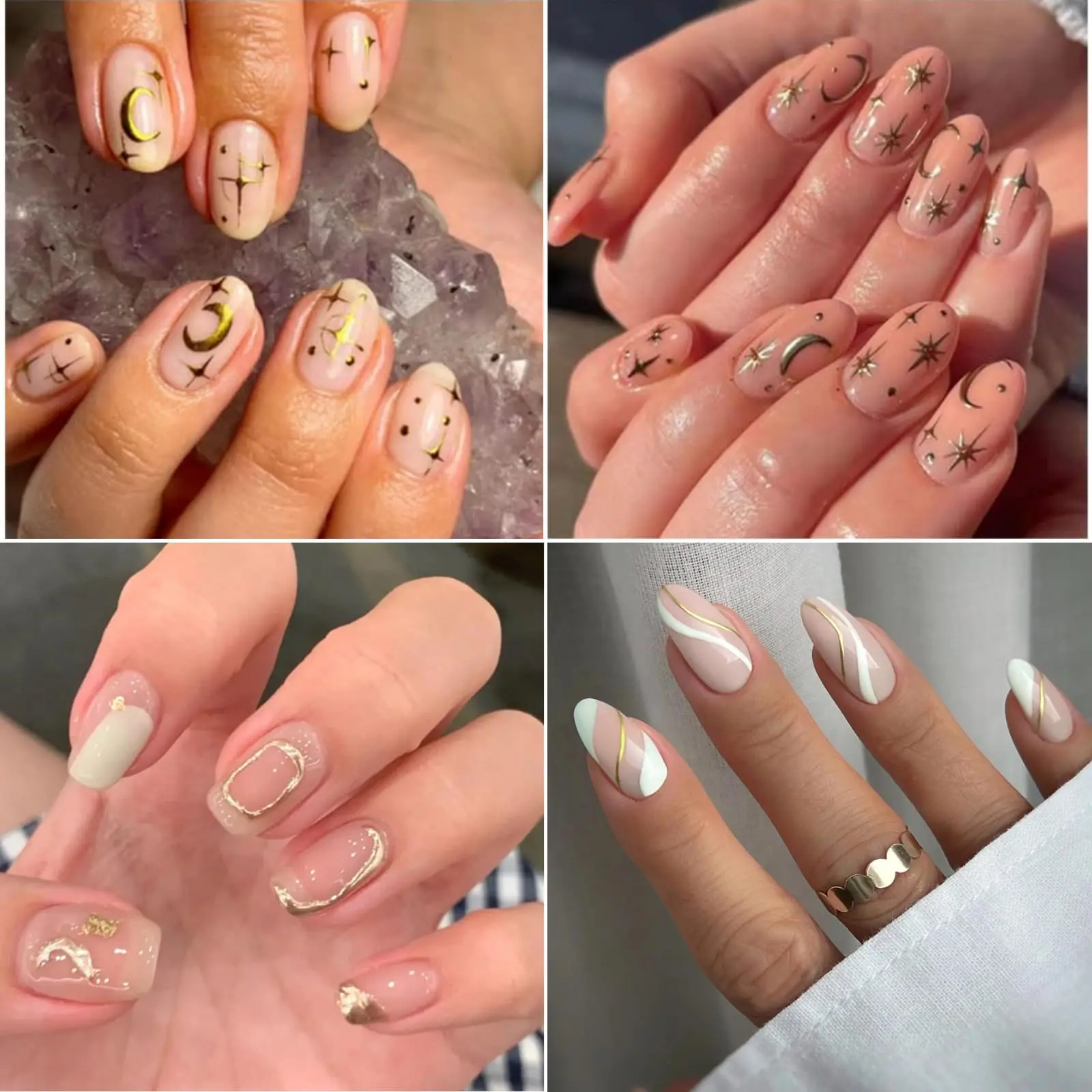 30장 골드 네일 아트 스티커 3D 셀프 접착 네일 데칼 골드 라인 스타 네일 스티커 아크릴 네일용 골드 리프