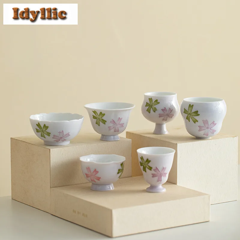 

2pc/lot Hand Painted Pink Colored Arita Porcelain Teacup Aesthetic Tea Bowl Mug Tea-tasting Meditation Cup Chazhan Master Cups