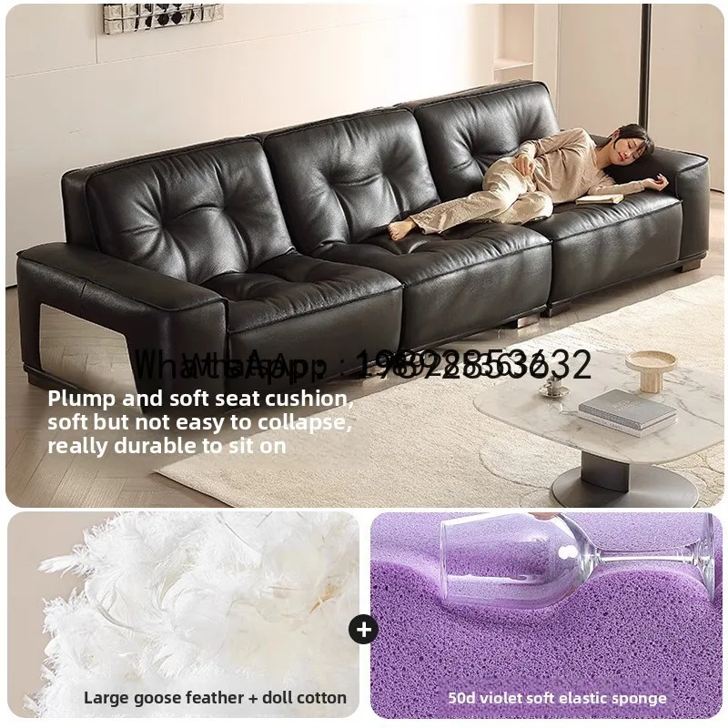 G1  Custom Furniture Black Diamond Sofa Genuine Leather Sofa Living Room Italian Minimalist Three-Seater