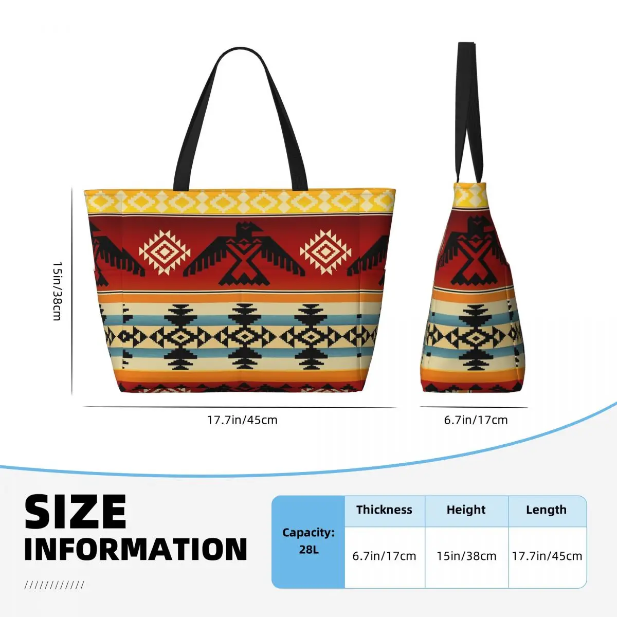 Thunderbird Native American Pattern Beach Tote Bag Sport Gym Yoga Duffle Large Tote Bag Women Travel Bag Fitness bag
