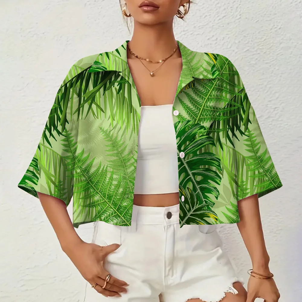 Hawaiian Style Women\'s Lapel Shirt Fashion Short Shirt Vacation Casual Summer New XS-XL Loose Comfort 3D Printing Process