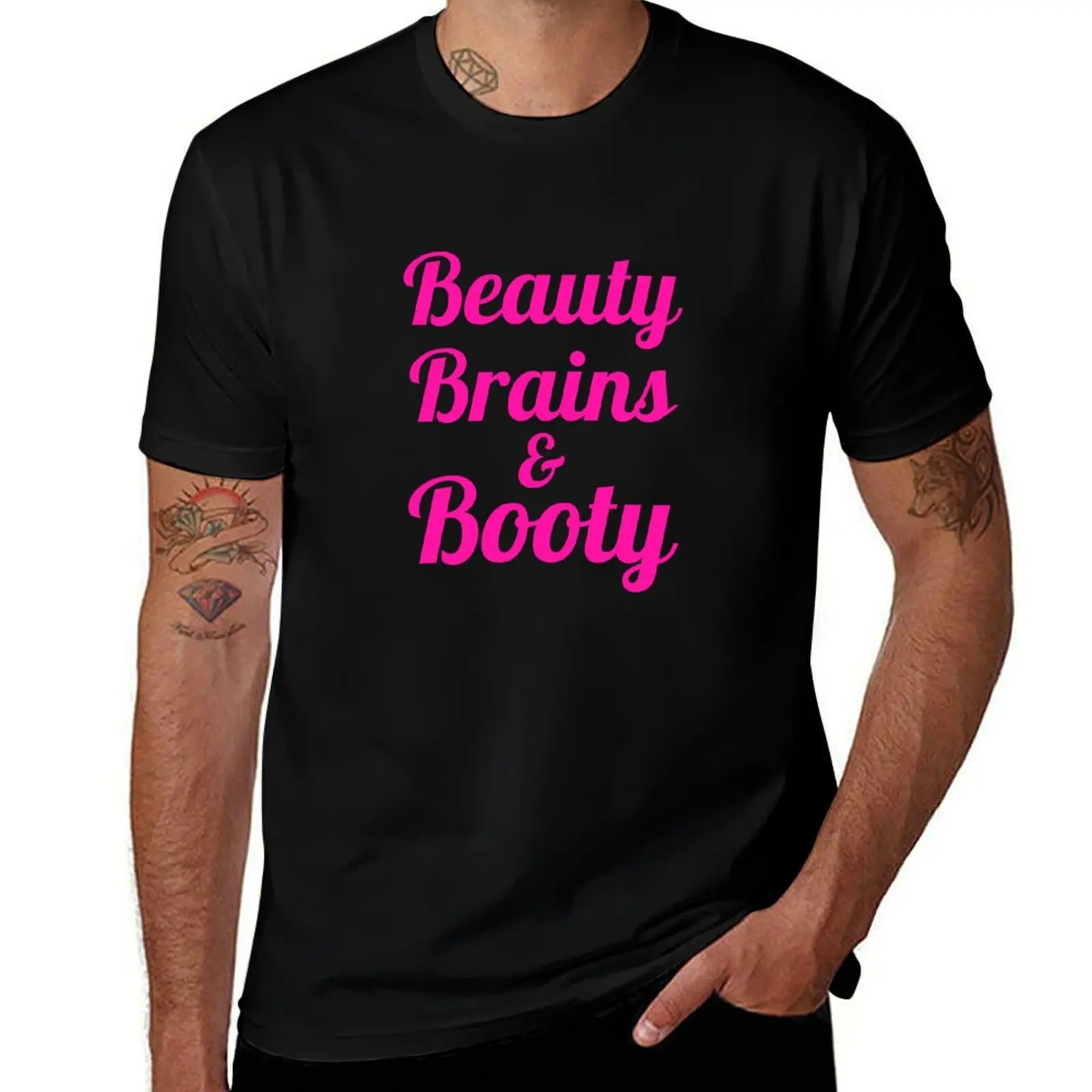 

FITNESS FANATICS BEAUTY BRAINS AND BOOTY T-Shirt cotton t shirt pack t shirts cotton 100% T-shirt