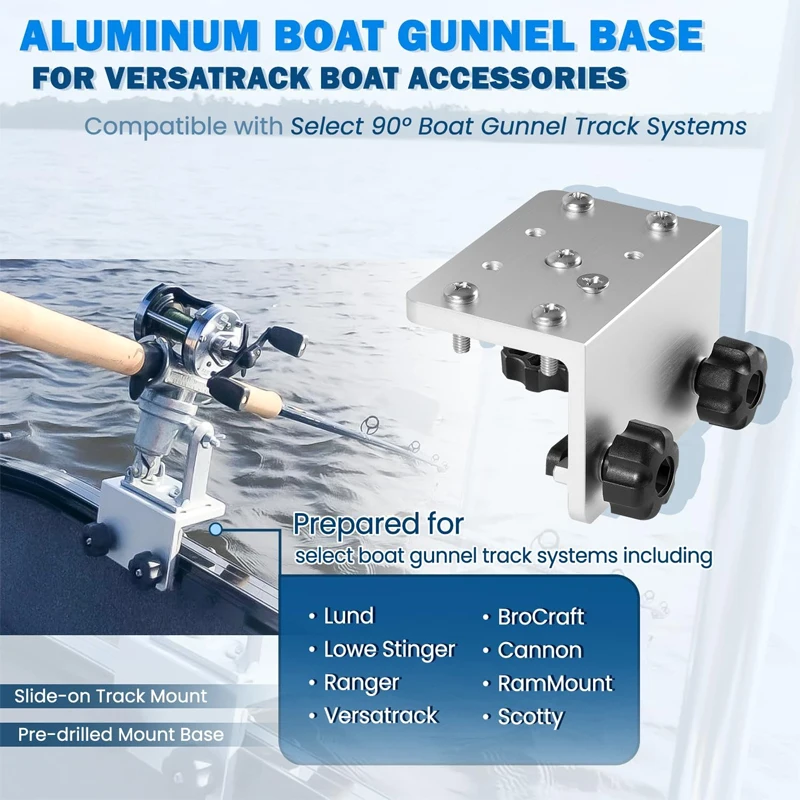 Marine Accessories 90 Degree Boat Track Mount Bracket For BroCraft, Cannon, Lund Sport Track & Versatrack Select Gunnel Tracks