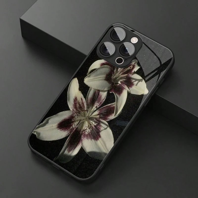 

Lily Orchid Flower Print HD Tempered Glass Phone Case For iPhone 16 15 14 13 12 11 17 Pro Max 17 Air 16E 7 8 Plus XR XS X Cover