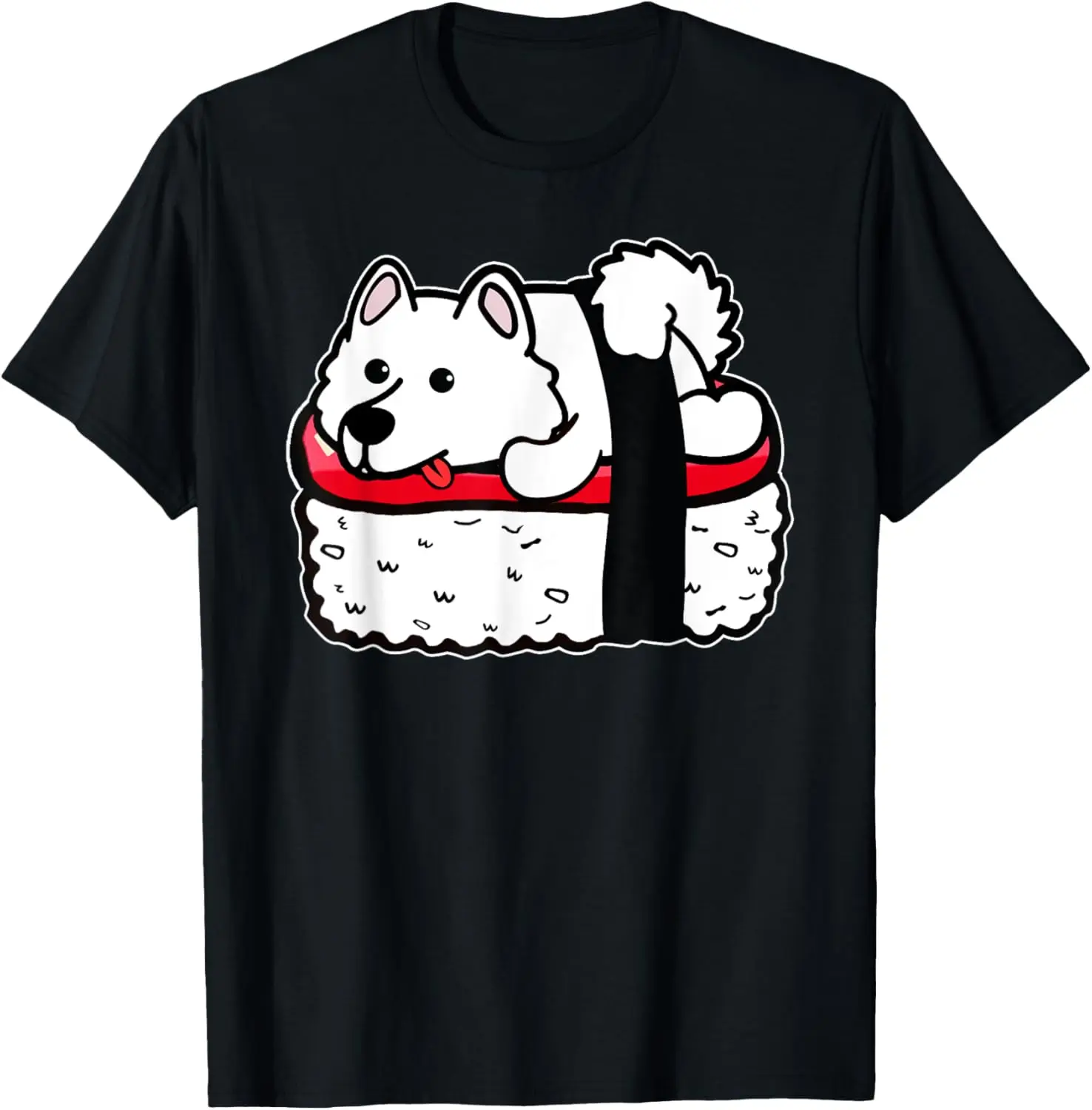 

Funny Samoyed Dog Sushi Nigiri Graphic Tee Cotton Short Sleeve T-Shirt for Dog Lovers