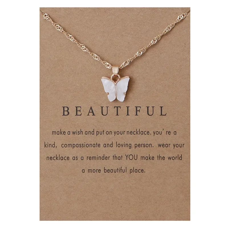 Fashion Jewelry Korean Necklace Trendy Multiple Colors Butterfly Necklace Thin Chain Colorful Pendant Necklace for Women