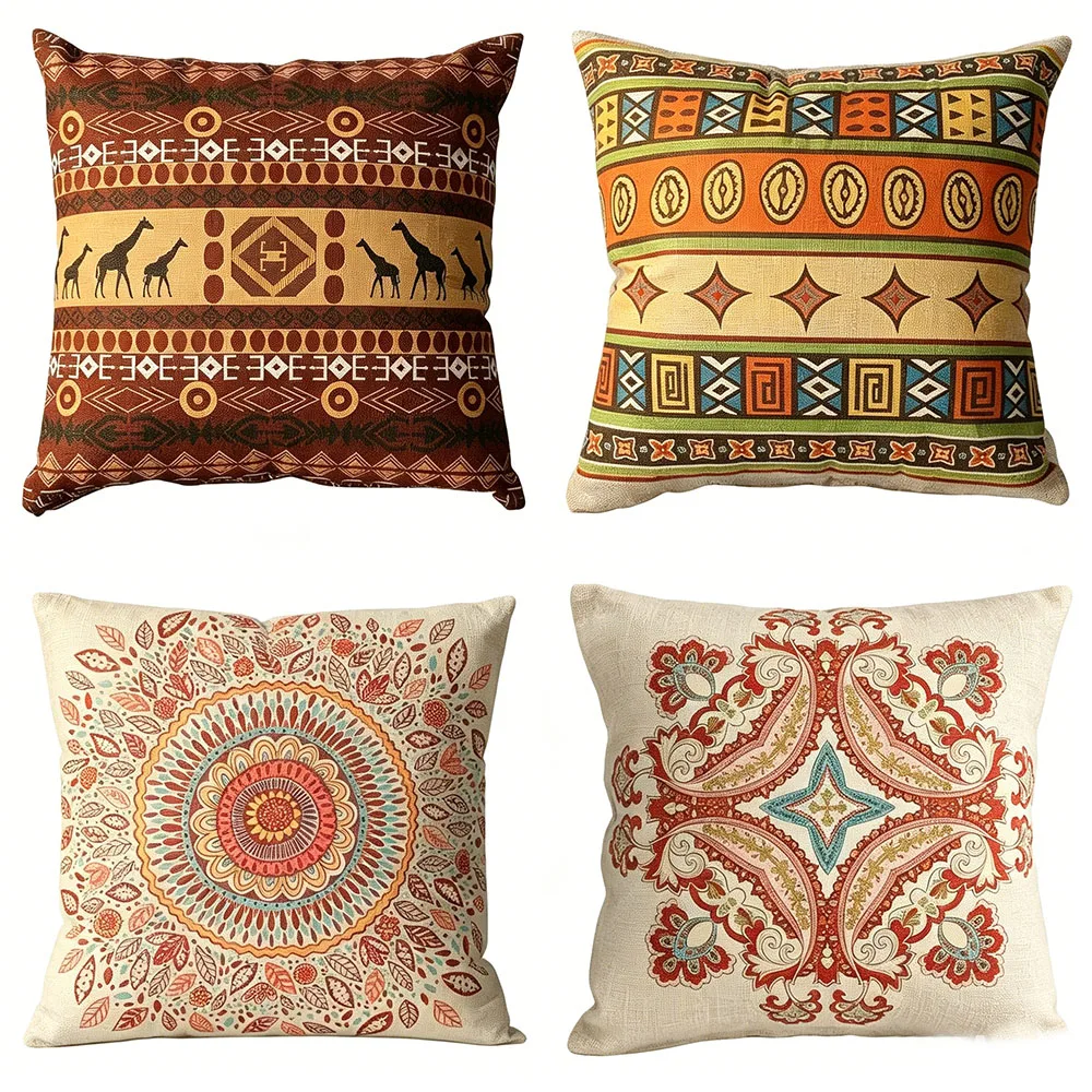 African Tribal Mandala Vintage Pattern Cushion Cover Set Exotic Bohemian Decorative Pillowcase for Sofa Bedroom Home Decor