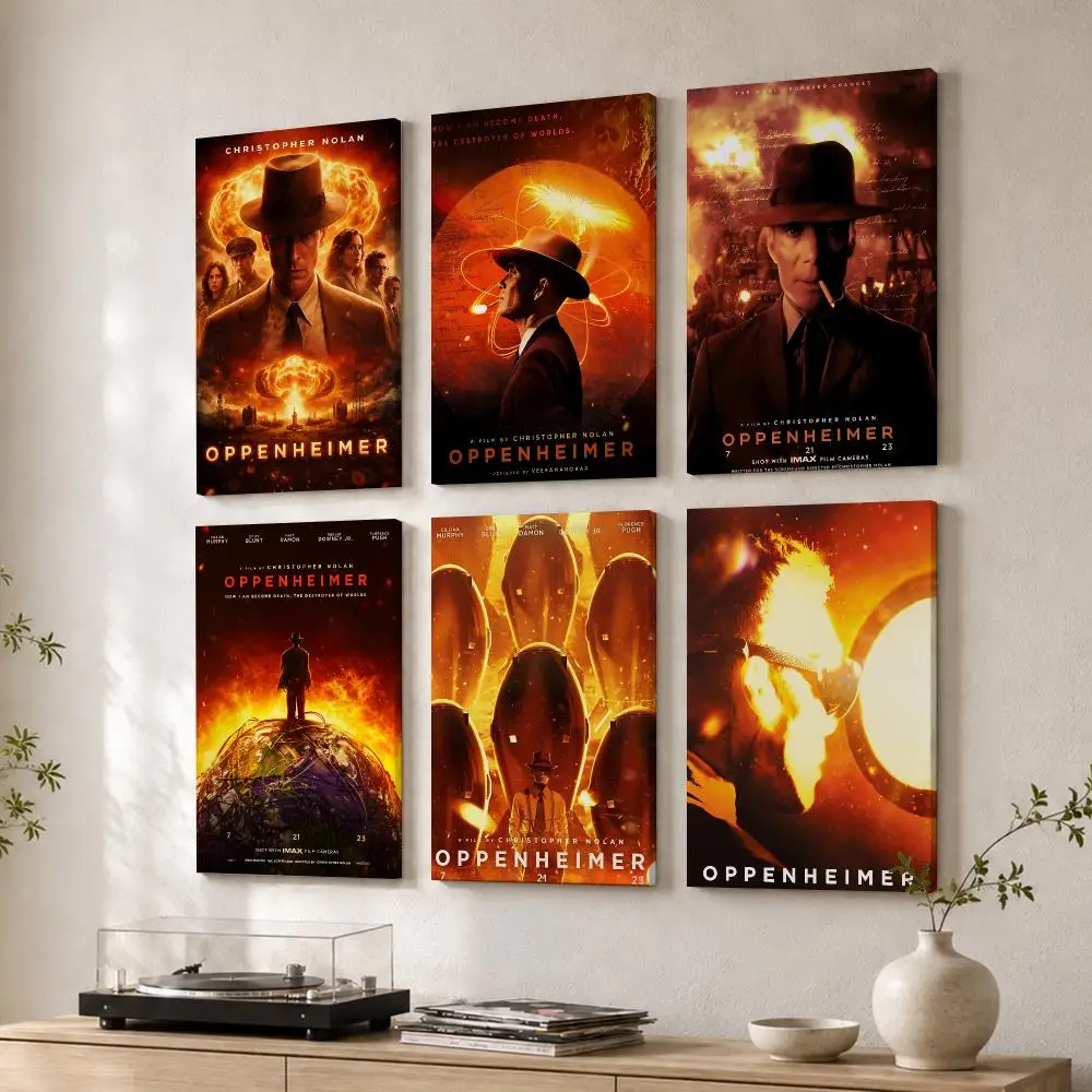 O-Oppenheimer Movie Show Framed Wall Painting Wood Canvas Poster For Living Room Bedroom Hallway Office Home Decor Gift