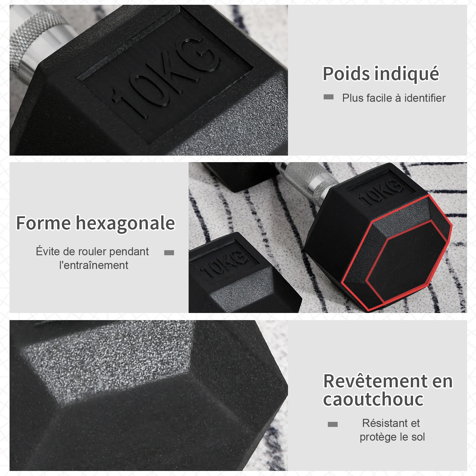 Set van dumbbells – Homcom – in totaal 2 dumbbells van 10 kg – voor krachttraining, fitness, cardio, geschikt voor mannen en vrouwen – van metaal met rubberen coating – zwart.