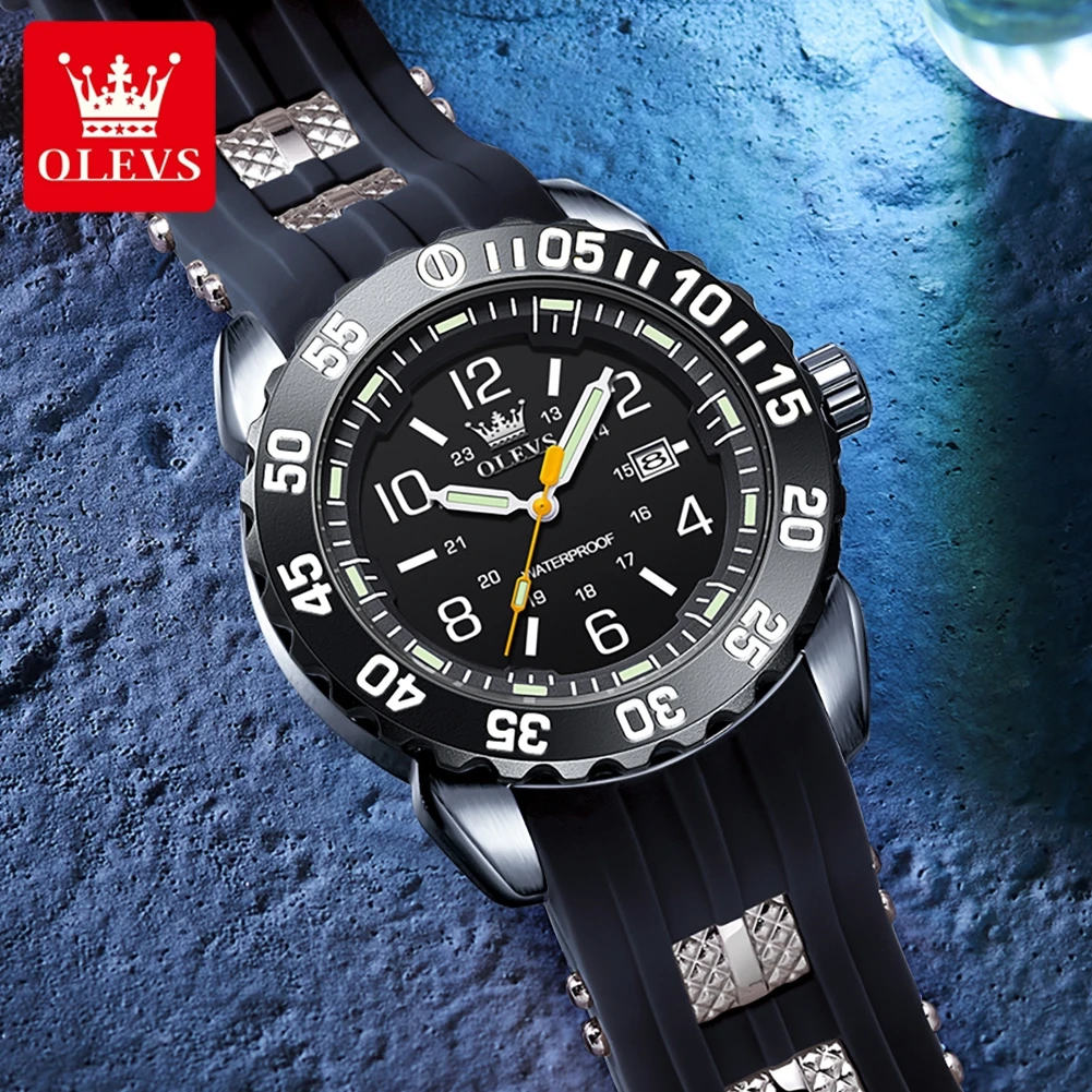 

OLEVS 3688, мужские часы, новые роскошные кварцевые часы, модный классический силиконовый ремешок, водостойкий светящийся календарь, спортивные мужские часы Reloj