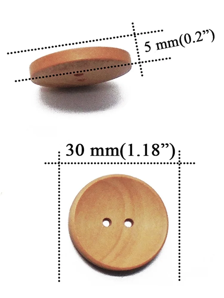 10PCs Round Wood Grain Big Wooden Buttons Natural Color 25mm 30mm Sewing Scrapbooking For Coats Overcoat Laser Handmade 2 Holes