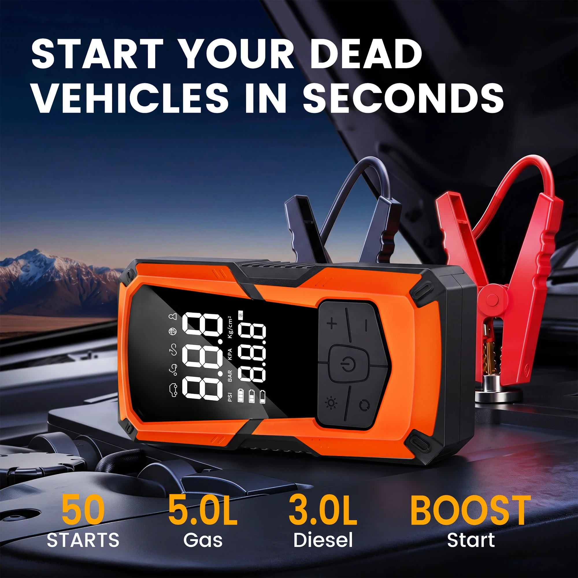 STSCELZ Portable Jump Starter Air Compressor for 12V Cars, 150 PSI Tire Inflator with Digital Gauge and Auto Shut-Off
