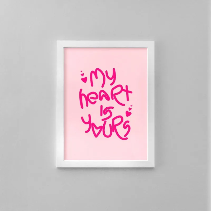 

My Heart Is Yours Wall Art Poster, Pastel Pink Modern Romantic Art for Valentine, Frameless Canvas Print for Bedroom Decortion