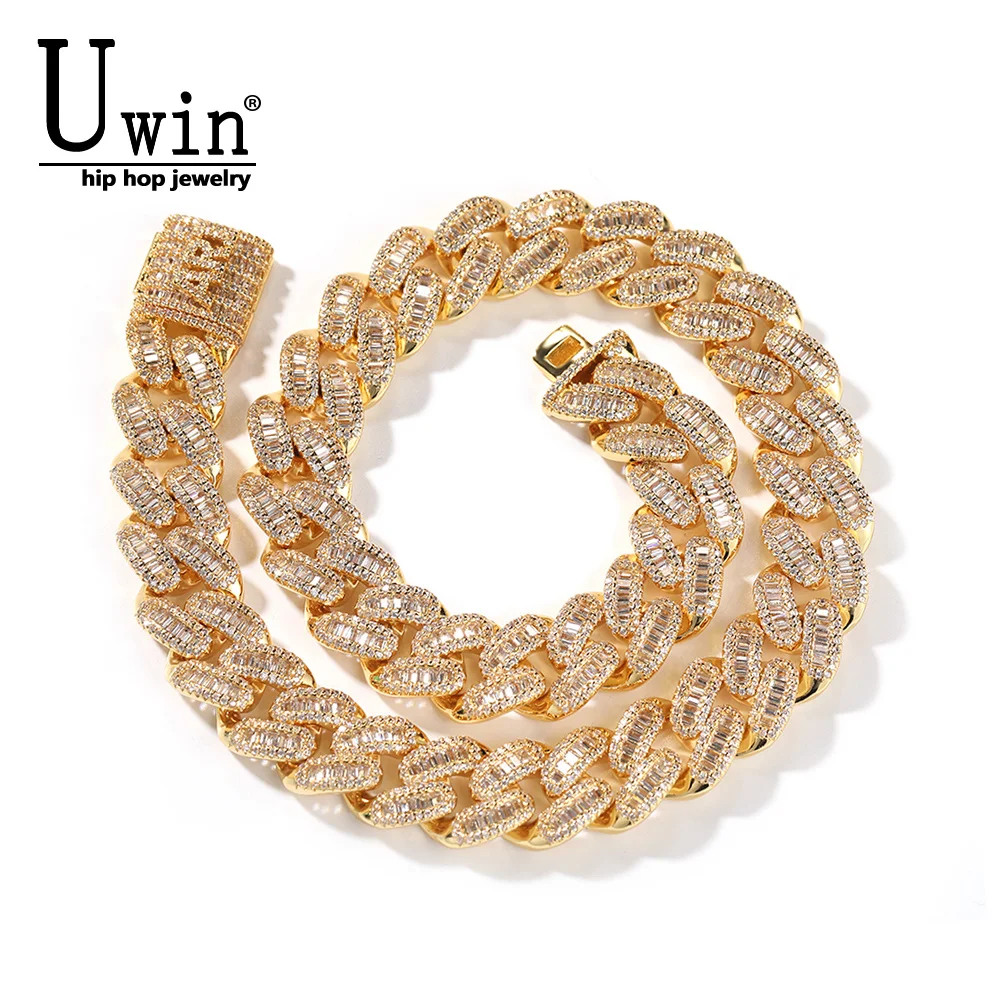 

Uwin 15mm Custom Letter Baguette Cuabn Chain DIY Personalized Name Choker Iced Out Chain Bling CZ Necklace Hiphop Jewelry