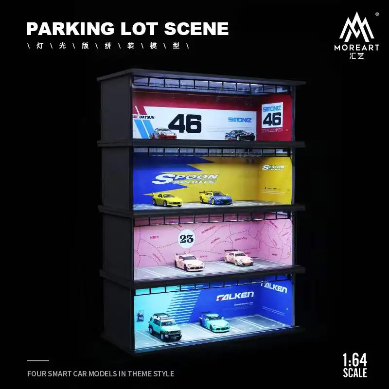 More Art 1:64 Diorama display box parking lot Datsun Spoon PinkPig Falken by Time Micro