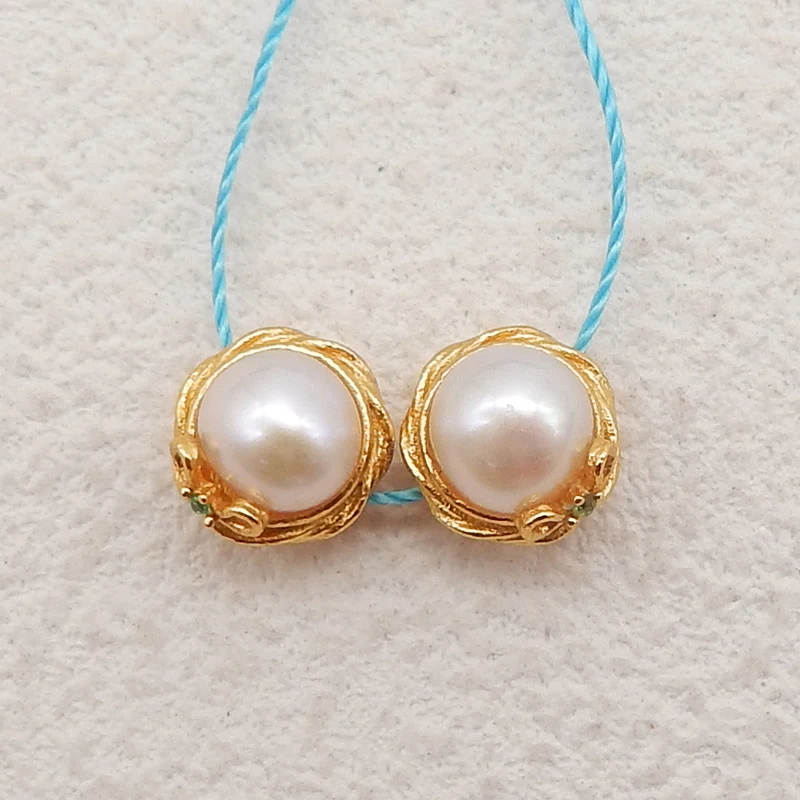 New Arrival! 1Pair Silver Gold Plated Natural Pearl Gemstone Earring Beads, Jewelry DlY Making Accessories