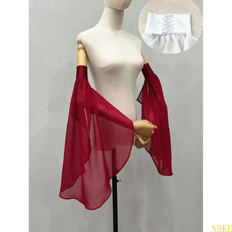 Bridal Sheer Bishop Sleeve Arm Cover for Bride False Sleeve Tulle for Play Costume Women Wedding Gown Sleeves