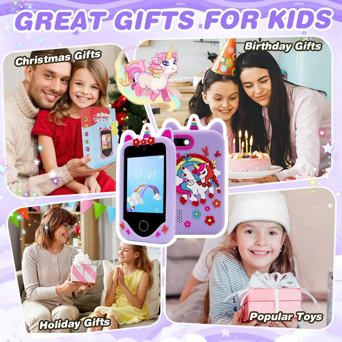 Multifunctional Learning Phone Kids 2.8" Touchscreen Dual Camera ABC/Habit Tracker Educational Games Perfect Gift for Toddlers